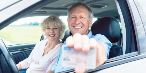 Couple driving to Mexico, showing US Driver's License. Cheap Mexico Insurance.