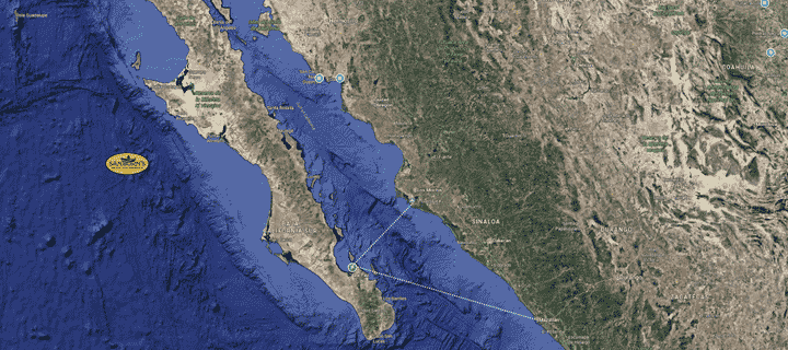 Map of Ferry routes from Baja to Mainland Mexico. Sanborn's Mexican Insurance