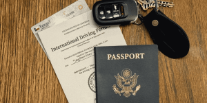 International Driver's Permit, driver's license, and passport ready for a Mexico road trip. Sanborn's Mexico insurance