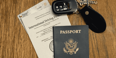 International Driver's Permit, driver's license, and passport ready for a Mexico road trip. Sanborn's Mexico insurance
