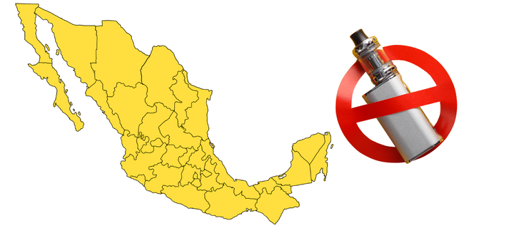 Map of Mexico, vapes prohibited in 2026. Mexico Auto Insurance
