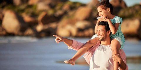 Father and daughter at the beach in Mexico. Mexican Car Insurance