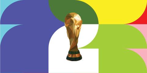 Colorful graphi and a trophy cup. Mexico insurance