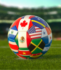 Pelota de soccer futbol con las banderas de los paises participantes en el mundial copa fifa 2026. Seguro de auto para Mexico y USA.